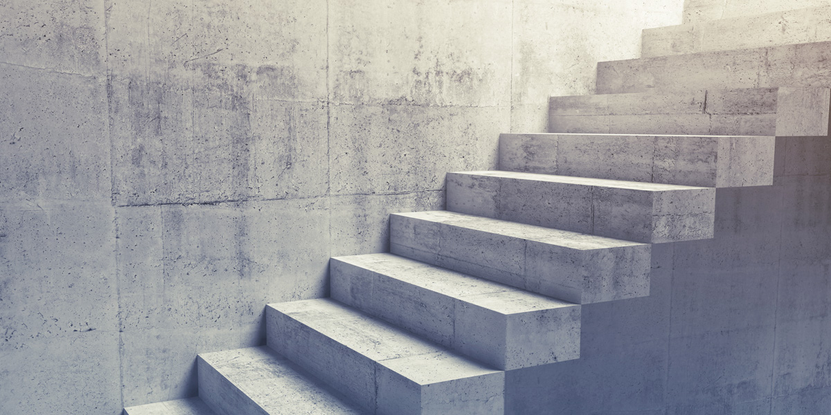 Abstract concrete interior, cantilevered stairs 3d