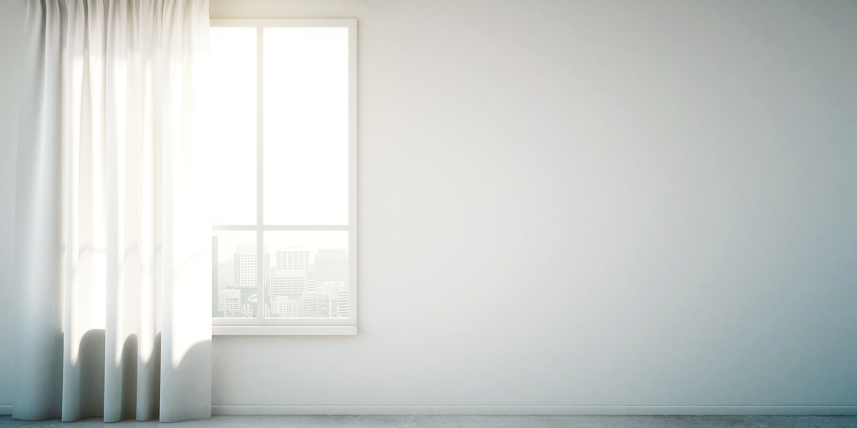 Blank white wall with window and concrete floor, mock up, 3d ren